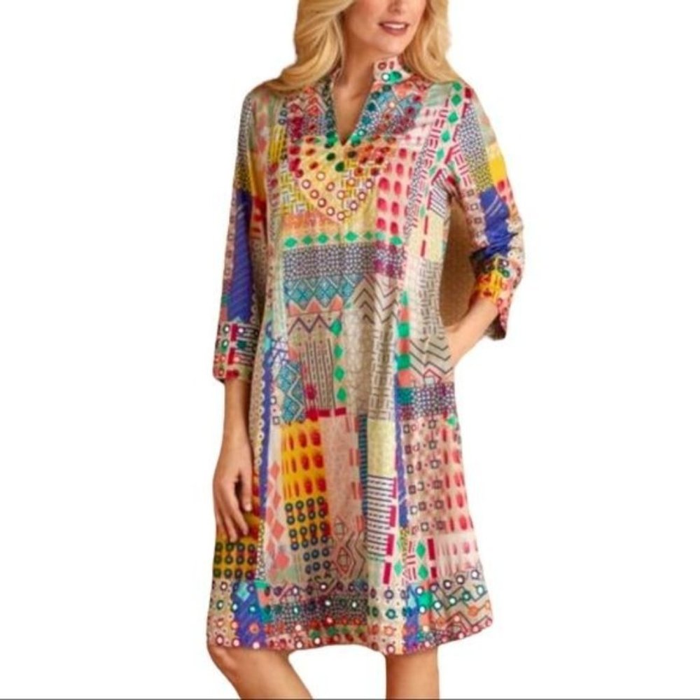 SOFT SURROUNDINGS Patchwork Boho Tunic Dress sz. Lg.